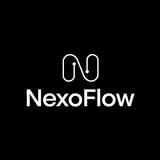 NexoFlow logo featuring abstract wavy lines icon above text on black background